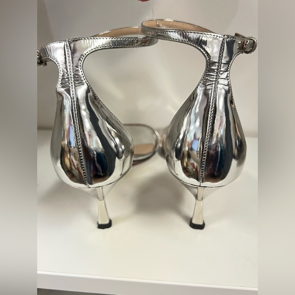 21. PRADA Silver Brushed Metallic Calf-skin Open Toe Heels 38 - Picture 14 of 15
